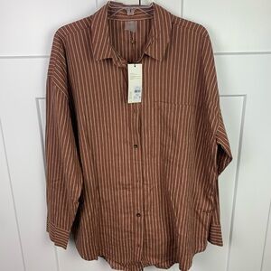 NWT Calia LARGE Button Front Shirt Swim Cover Top Cinnamon Stripe Brown